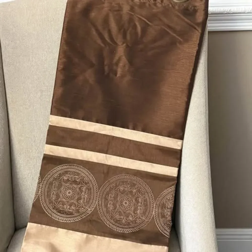 Brown and Gold Embroidered Medallion Grommet Curtain (2) Panels 84 “